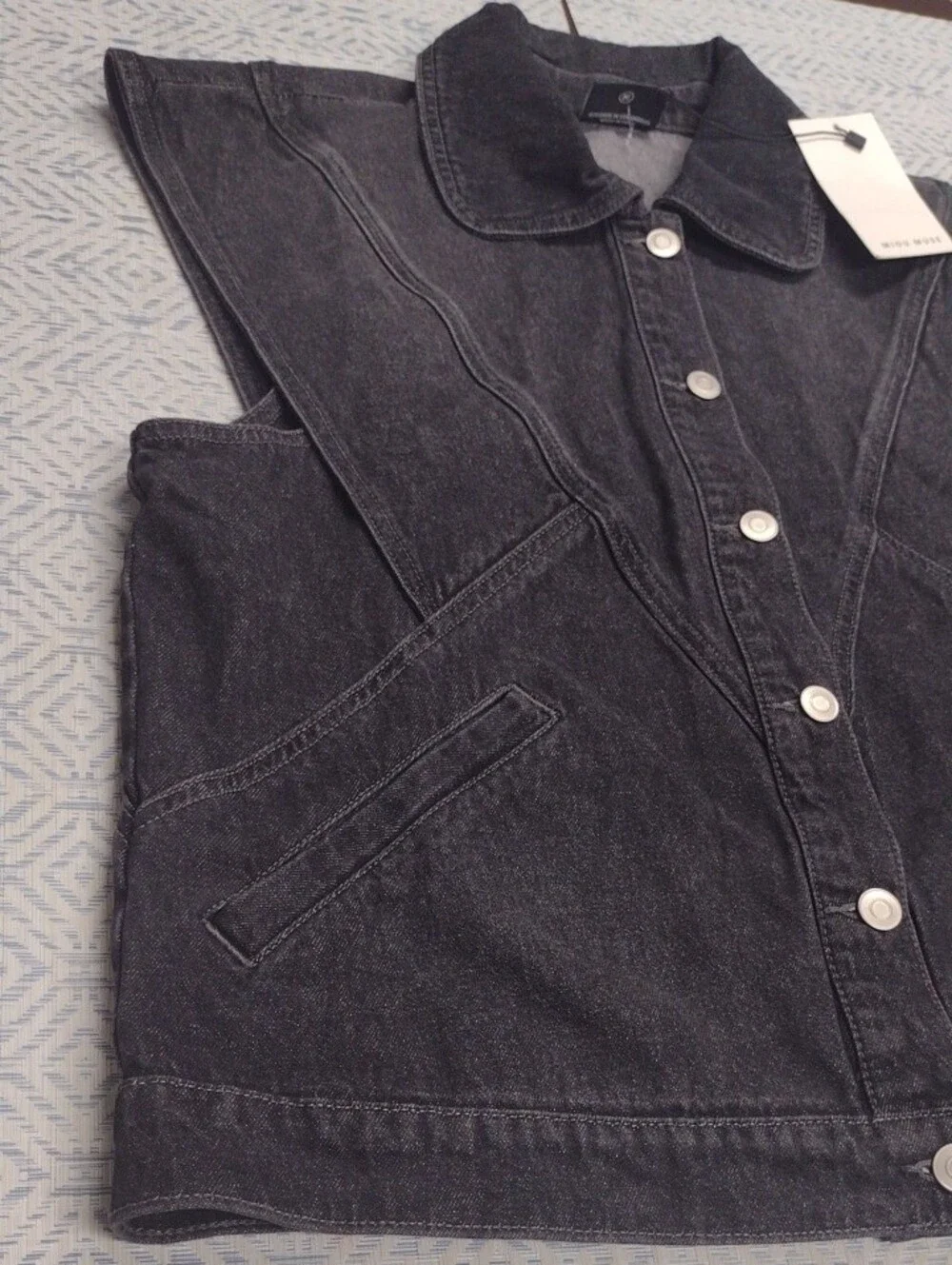 NEW Washed Black Denim Button-Front Sleeveless Vest